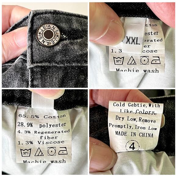 Black Stonewash Sequin Fringe Rhinestone Pearl Beads Shorts Sz XXL Stretch Denim - Picture 11 of 12